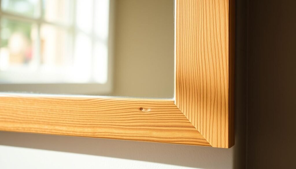 A finely crafted woodworking mirror, its elegant frame meticulously sanded and polished to a smooth, lustrous finish. The mirror's surface reflects the warm glow of natural lighting, casting a soft, ambient illumination throughout the space. Intricate joinery and precise mitering showcase the creator's skilled handiwork, while the clean, minimalist design allows the natural beauty of the wood to take center stage. The mirror is positioned in a well-lit, airy setting, its frame casting subtle shadows that add depth and dimension to the composition. The overall scene exudes a sense of refined craftsmanship and understated elegance, perfectly complementing the article's focus on elevating home decor with a handmade woodworking mirror. A finely crafted woodworking mirror, its elegant frame meticulously sanded and polished to a smooth, lustrous finish. The mirror's surface reflects the warm glow of natural lighting, casting a soft, ambient illumination throughout the space. Intricate joinery and precise mitering showcase the creator's skilled handiwork, while the clean, minimalist design allows the natural beauty of the wood to take center stage. The mirror is positioned in a well-lit, airy setting, its frame casting subtle shadows that add depth and dimension to the composition. The overall scene exudes a sense of refined craftsmanship and understated elegance, perfectly complementing the article's focus on elevating home decor with a handmade woodworking mirror.