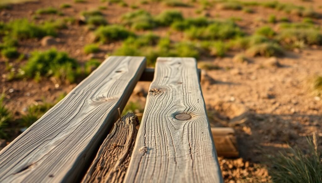 A rustic wooden bench in a warm, natural setting. The bench is made of weathered, distressed planks, with visible knots and imperfections that add character. The wood has been treated with a matte, low-sheen finish that enhances the grains and textures. Soft, diffused lighting from the side casts gentle shadows, highlighting the rugged details. In the background, a blurred, earthy landscape with lush greenery creates a serene, pastoral atmosphere. The camera angle is slightly elevated, capturing the bench in a thoughtful, contemplative composition. A rustic wooden bench in a warm, natural setting. The bench is made of weathered, distressed planks, with visible knots and imperfections that add character. The wood has been treated with a matte, low-sheen finish that enhances the grains and textures. Soft, diffused lighting from the side casts gentle shadows, highlighting the rugged details. In the background, a blurred, earthy landscape with lush greenery creates a serene, pastoral atmosphere. The camera angle is slightly elevated, capturing the bench in a thoughtful, contemplative composition.