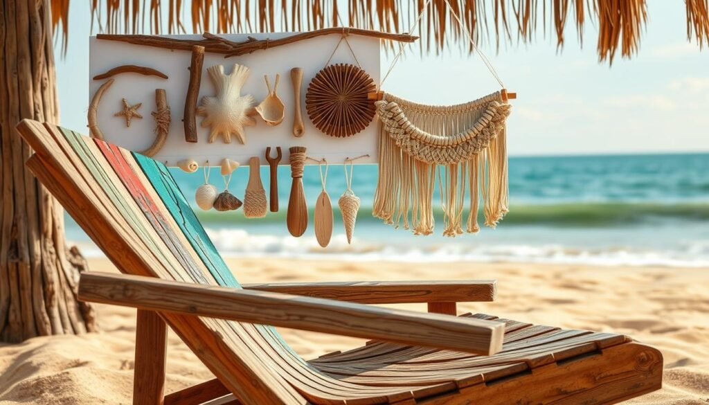 A well-crafted, rustic wooden beach chair sits in the foreground, its surface adorned with intricate hand-carved patterns and vibrant, weathered paint strokes. In the middle ground, an array of unique decorative elements and customization options are displayed, including driftwood accents, seashell garlands, and hand-woven macrame details. The background depicts a serene, sun-dappled beach scene, with soft, golden sand, gentle waves lapping at the shore, and a warm, coastal atmosphere. The overall composition conveys a sense of DIY creativity, personalization, and the joy of crafting bespoke outdoor furniture for relaxation and enjoyment. A well-crafted, rustic wooden beach chair sits in the foreground, its surface adorned with intricate hand-carved patterns and vibrant, weathered paint strokes. In the middle ground, an array of unique decorative elements and customization options are displayed, including driftwood accents, seashell garlands, and hand-woven macrame details. The background depicts a serene, sun-dappled beach scene, with soft, golden sand, gentle waves lapping at the shore, and a warm, coastal atmosphere. The overall composition conveys a sense of DIY creativity, personalization, and the joy of crafting bespoke outdoor furniture for relaxation and enjoyment.