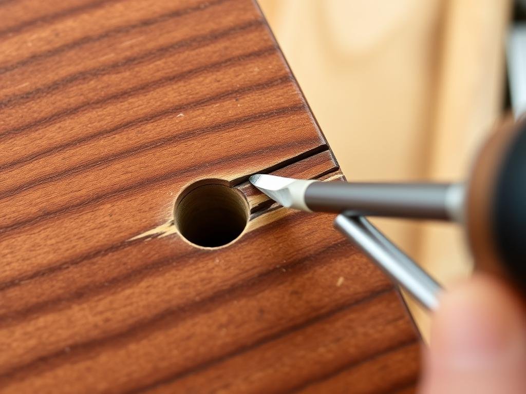 Close-up of cellulose wood filler being applied to a fine furniture piece