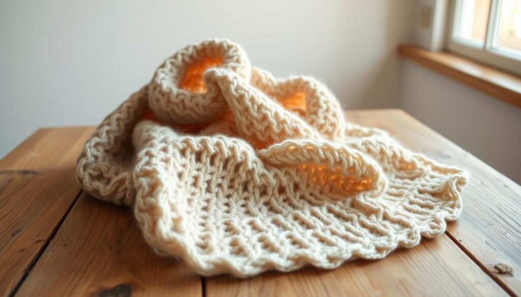 A cozy handcrafted scarf in a soft, neutral hue lies gently draped against a rustic wooden table. The intricate, woven texture catches the warm, natural light filtering through a nearby window, casting a comforting glow. In the background, a simple, minimalist background complements the scarf's simple elegance, creating a serene, inviting atmosphere. The scarf's gentle folds and subtle sheen suggest the care and craftsmanship of its maker, perfect for wrapping around one's neck on a chilly winter day. A cozy handcrafted scarf in a soft, neutral hue lies gently draped against a rustic wooden table. The intricate, woven texture catches the warm, natural light filtering through a nearby window, casting a comforting glow. In the background, a simple, minimalist background complements the scarf's simple elegance, creating a serene, inviting atmosphere. The scarf's gentle folds and subtle sheen suggest the care and craftsmanship of its maker, perfect for wrapping around one's neck on a chilly winter day.