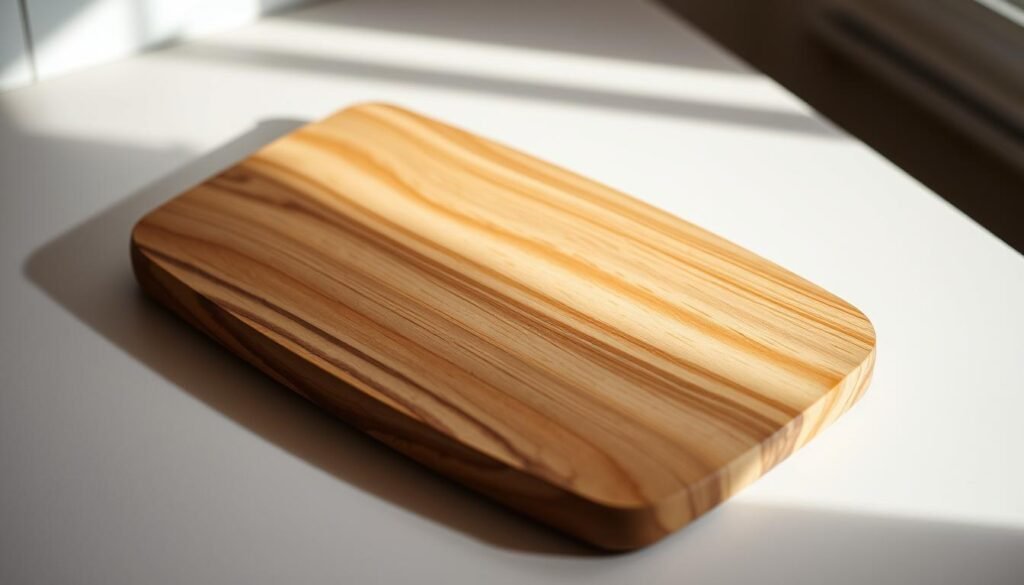 A custom wooden cutting board, crafted with care and attention to detail. The board's surface is smooth and sanded, with a warm, natural grain that evokes the beauty of the wood. Soft, directional lighting from the side casts gentle shadows, highlighting the board's tactile texture. The board is positioned on a simple, clean surface, allowing it to be the focal point. A subtle, cozy atmosphere surrounds the scene, creating an inviting and homely ambiance, perfect for the culinary creations of a food-loving wife. A custom wooden cutting board, crafted with care and attention to detail. The board's surface is smooth and sanded, with a warm, natural grain that evokes the beauty of the wood. Soft, directional lighting from the side casts gentle shadows, highlighting the board's tactile texture. The board is positioned on a simple, clean surface, allowing it to be the focal point. A subtle, cozy atmosphere surrounds the scene, creating an inviting and homely ambiance, perfect for the culinary creations of a food-loving wife.
