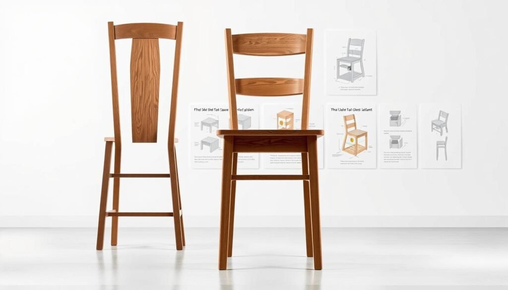 A detailed study of the five primary causes of chair dipping, captured in a photorealistic rendering. A wooden chair stands in a well-lit studio, its seat dipping noticeably. The foreground showcases the dipped seat from various angles, highlighting the underlying structural issues. The middle ground features cross-sectional diagrams and technical illustrations, providing visual explanations for the phenomena. The background depicts a clean, minimalist environment, allowing the chair and its problems to take center stage. Crisp, high-resolution photography with a shallow depth of field, emphasizing the subject matter. The overall mood is one of scientific inquiry and problem-solving, inviting the viewer to understand the root causes of this common furniture ailment. A detailed study of the five primary causes of chair dipping, captured in a photorealistic rendering. A wooden chair stands in a well-lit studio, its seat dipping noticeably. The foreground showcases the dipped seat from various angles, highlighting the underlying structural issues. The middle ground features cross-sectional diagrams and technical illustrations, providing visual explanations for the phenomena. The background depicts a clean, minimalist environment, allowing the chair and its problems to take center stage. Crisp, high-resolution photography with a shallow depth of field, emphasizing the subject matter. The overall mood is one of scientific inquiry and problem-solving, inviting the viewer to understand the root causes of this common furniture ailment.