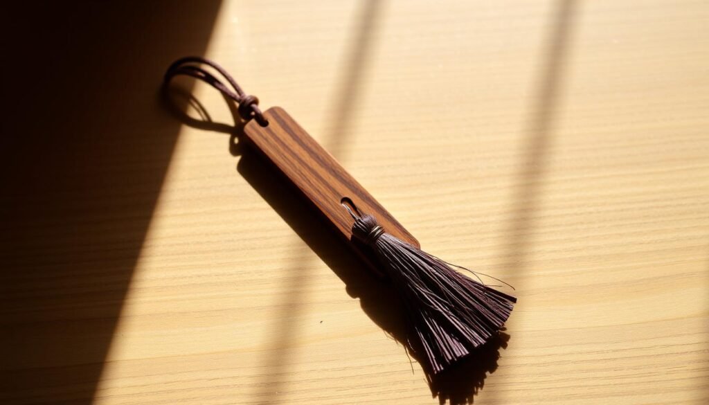 A handcrafted wooden bookmark with a delicate tassel, casting soft shadows on a textured wooden surface. The bookmark features a warm, natural grain and a glossy, polished finish, complemented by a long, silky tassel in a rich, jewel-toned hue. The scene is lit by gentle, diffused lighting, creating a cozy, inviting atmosphere. The composition is centered, with the bookmark occupying the foreground, surrounded by a minimalist, uncluttered background that allows the craftsmanship and details to shine. The overall mood is one of understated elegance and timeless charm, befitting a meaningful, personalized gift. A handcrafted wooden bookmark with a delicate tassel, casting soft shadows on a textured wooden surface. The bookmark features a warm, natural grain and a glossy, polished finish, complemented by a long, silky tassel in a rich, jewel-toned hue. The scene is lit by gentle, diffused lighting, creating a cozy, inviting atmosphere. The composition is centered, with the bookmark occupying the foreground, surrounded by a minimalist, uncluttered background that allows the craftsmanship and details to shine. The overall mood is one of understated elegance and timeless charm, befitting a meaningful, personalized gift.