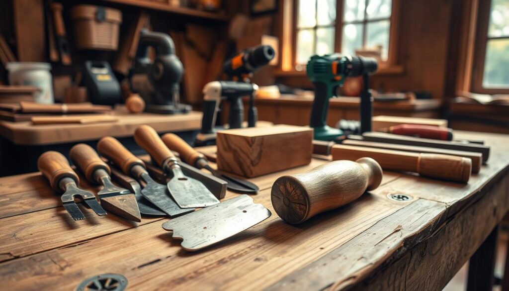 Woodworking tools for dog gifts arranged on a rustic wooden table. In the foreground, a set of chisels, hand saws, and a mallet. In the middle ground, a jigsaw, a power drill, and a sandpaper block. In the background, a cozy workshop setting with natural lighting filtering through a window, casting warm shadows. The tools are well-worn and weathered, conveying a sense of craftsmanship and attention to detail. The overall mood is one of artisanal creativity, inviting the viewer to imagine the process of handcrafting a unique wooden gift for a beloved canine companion. Woodworking tools for dog gifts arranged on a rustic wooden table. In the foreground, a set of chisels, hand saws, and a mallet. In the middle ground, a jigsaw, a power drill, and a sandpaper block. In the background, a cozy workshop setting with natural lighting filtering through a window, casting warm shadows. The tools are well-worn and weathered, conveying a sense of craftsmanship and attention to detail. The overall mood is one of artisanal creativity, inviting the viewer to imagine the process of handcrafting a unique wooden gift for a beloved canine companion.
