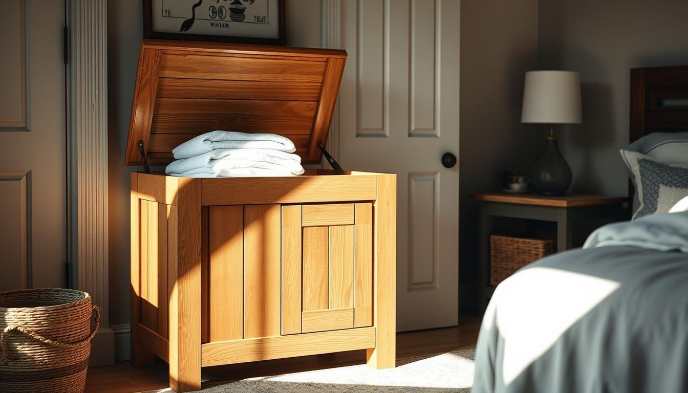 wooden laundry hamper